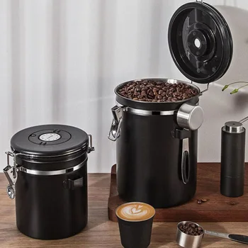 מיכל שעועית קפה קפה גדול ממלא פלדה איטום שחור נירוסטה מיכל יכול קיבולת אחסון אחסון מזון
